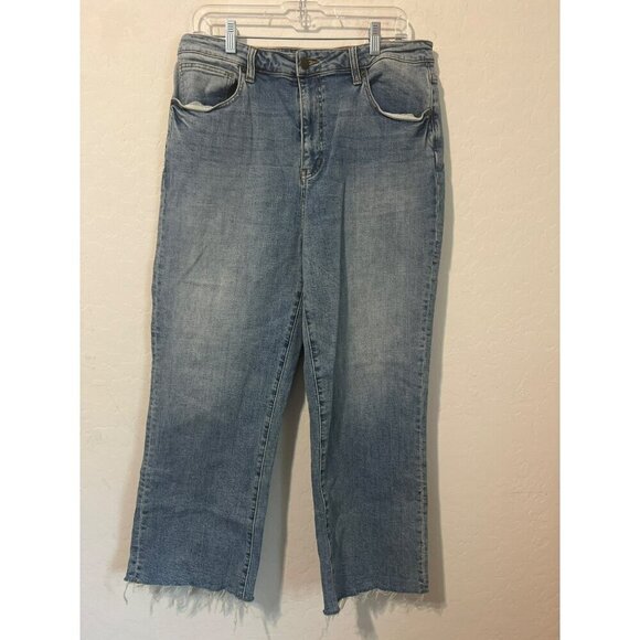 Oliver Logan Sz 34 Light Wash Frayed Hem Wide Leg Jeans Boho - Picture 1 of 11